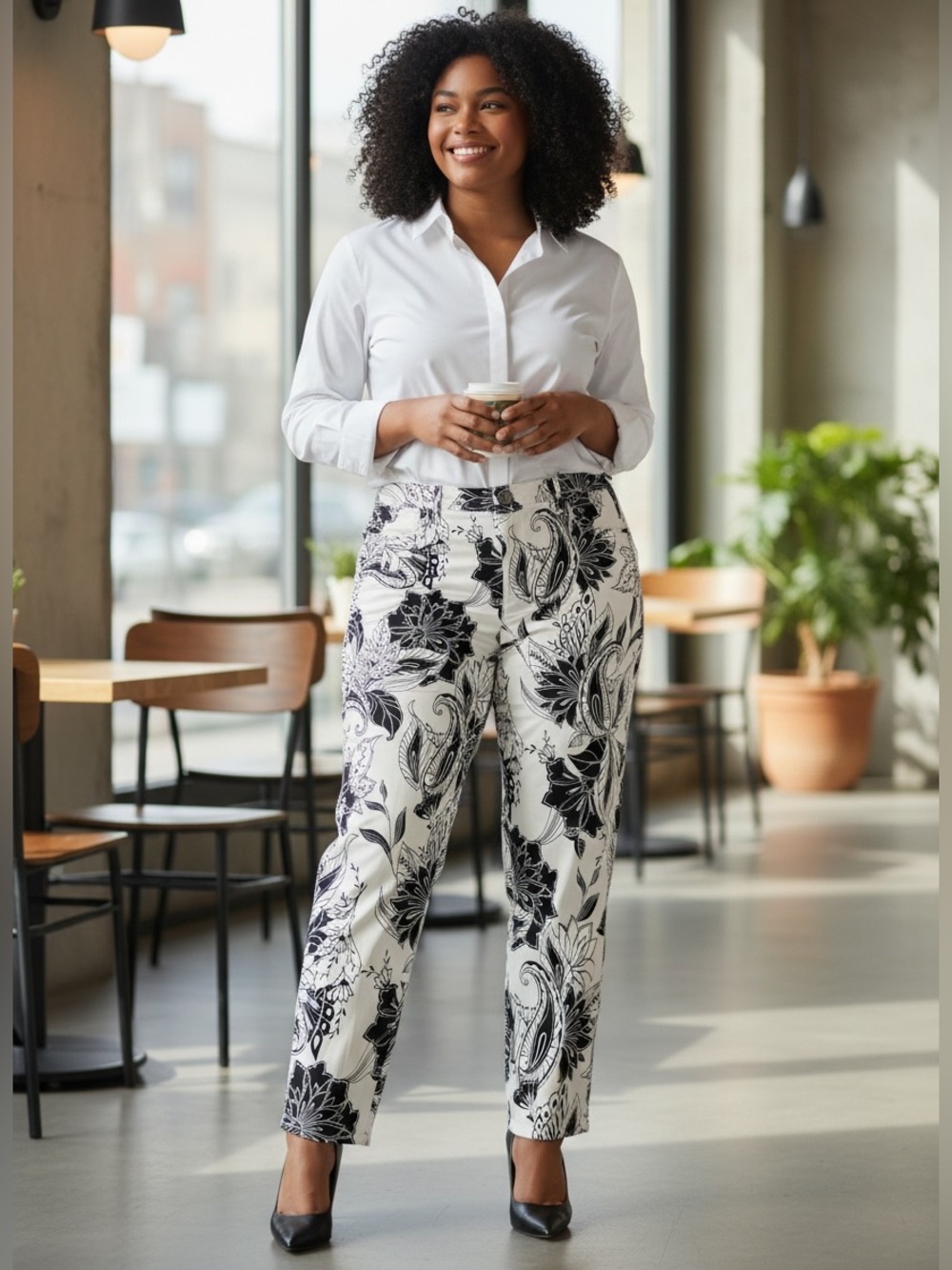Chico's The Platinum Crop Black White Floral Paisley Pants Size 2 (US 12)